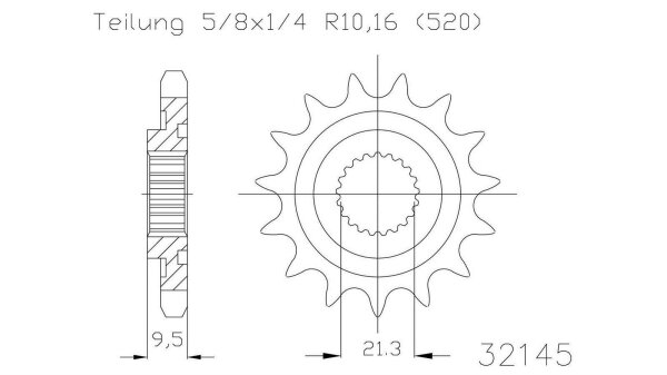 ESJOT Antriebsritzel "32145" 520, Stahl 14 Zähne