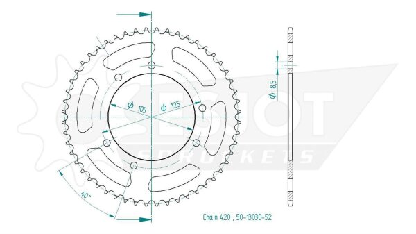 ESJOT Kettenrad "13030" 420, Stahl, schw 53 Zähne