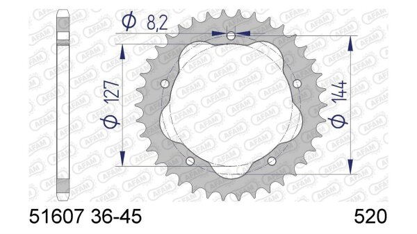 AFAM Kettenrad "51607" 520 Aluminium, anthrazit Nu 38 Zähne