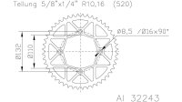 AFAM Kettenrad "72306" 520, Aluminium, h 48...