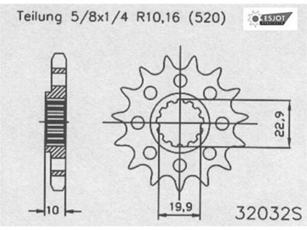 ESJOT Antriebsritzel "32032" 520, Stahl, 14 Zähne