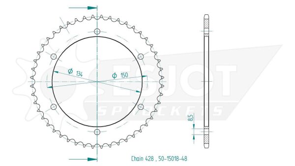 ESJOT Kettenrad "15018" 428, Stahl, schw 48 Zähne