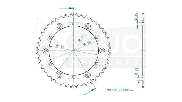 ESJOT Kettenrad "32003" 520, Stahl, schw 42 Zähne