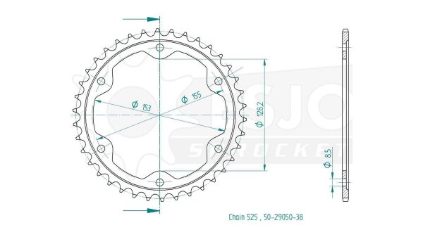 ESJOT Kettenrad "29050" 525, Stahl 38 Zähne