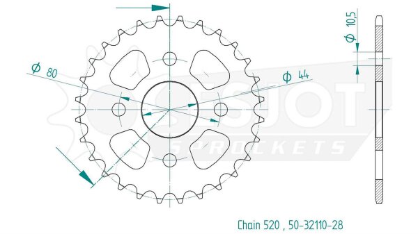 ESJOT Kettenrad "32110" 520, Stahl, schw 28 Zähne