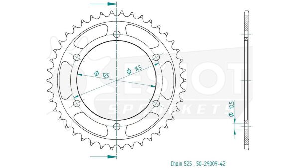 ESJOT Kettenrad "29009" 525, Stahl, schw 42 Zähne