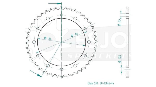 ESJOT Kettenrad "35042" 530, Stahl, schw 43 Zähne