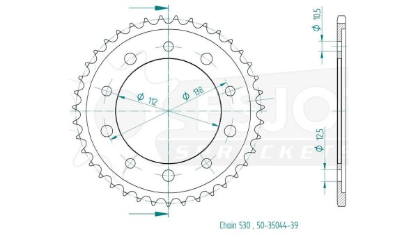 ESJOT Kettenrad "35044" 530, Stahl 40 Zähne