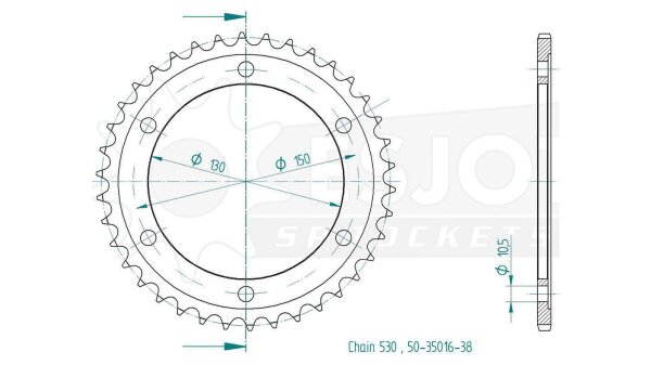 ESJOT Kettenrad "35016" 530, Stahl 39 Zähne