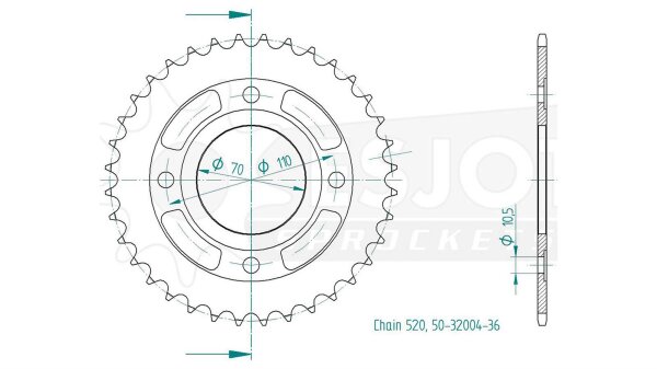 ESJOT Kettenrad "32004" 520, Stahl, schw 35 Zähne