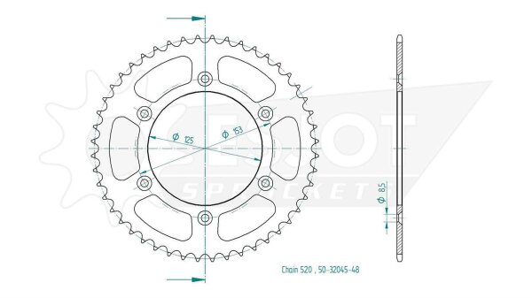 ESJOT Kettenrad "32045" 520, Stahl 50 Zähne