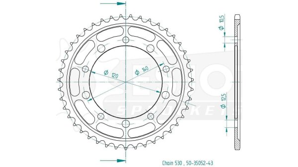 ESJOT Kettenrad "35052" 530, Stahl 45 Zähne