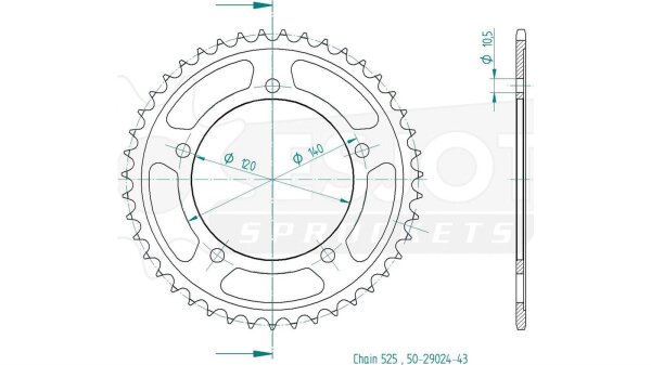 ESJOT Kettenrad "29024" 525, Stahl, schw 45 Zähne