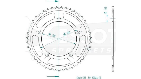 ESJOT Kettenrad "29024" 525, Stahl, schw 47 Zähne