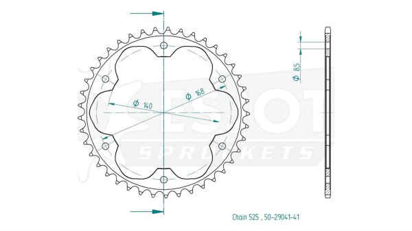 ESJOT Kettenrad "29041" 525, Stahl, schw 47 Zähne