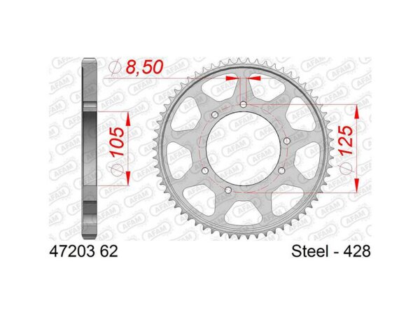 AFAM Kettenrad "47203" 428, Stahl, silber 62 Zähne