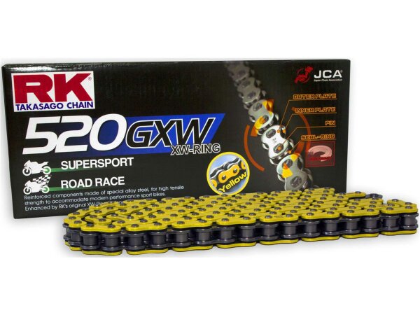 RK Kette "520GXW" 5/8x1/4, RX - Ring Ket 118 Glieder, gelb