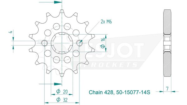 ESJOT Antriebsritzel "15077" 428, Stahl 14 Zähne, Ausführung Superlight, gewichtsreduziert Ø 10 %