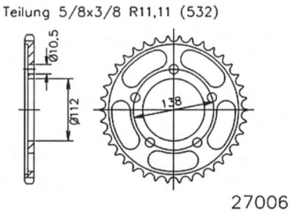 ESJOT Kettenrad "27006" 532, Stahl, schw 48 Zähne