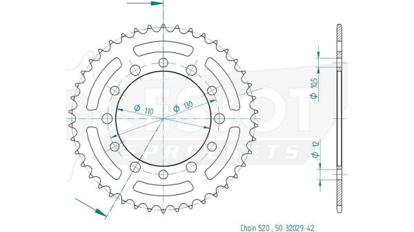 ESJOT Kettenrad "32029" 520, Stahl 44 Zähne, schw