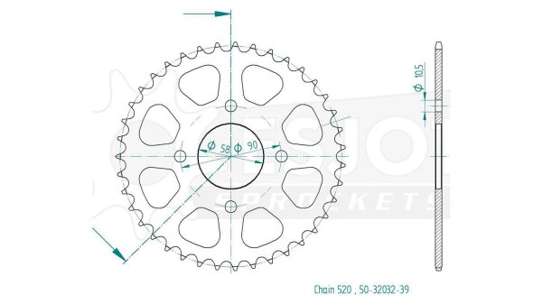 ESJOT Kettenrad "32032" 520, Stahl, schwarz 39 Zähne