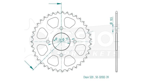 ESJOT Kettenrad "32032" 520, Stahl, schw 42 Zähne