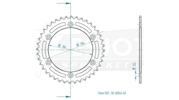 ESJOT Kettenrad "32043" 520, Stahl, schw 50 Zähne