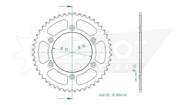 ESJOT Kettenrad "32045" 520, Stahl 51 Zähne