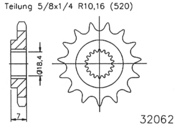 ESJOT Antriebsritzel "32062" 520, Stahl, 13 Zähne