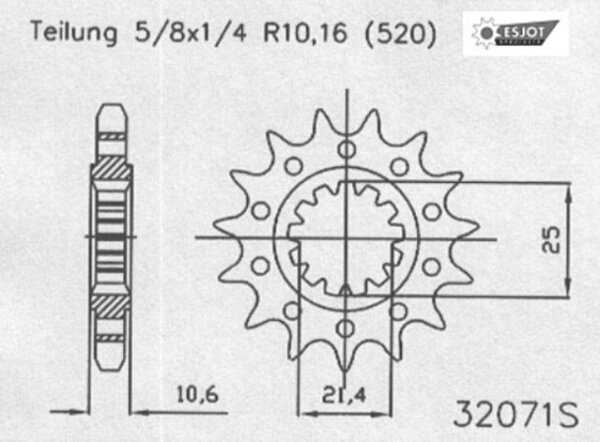 ESJOT Antriebsritzel "32071" 520 Stahl Racing, für 16 Zähne, gewi