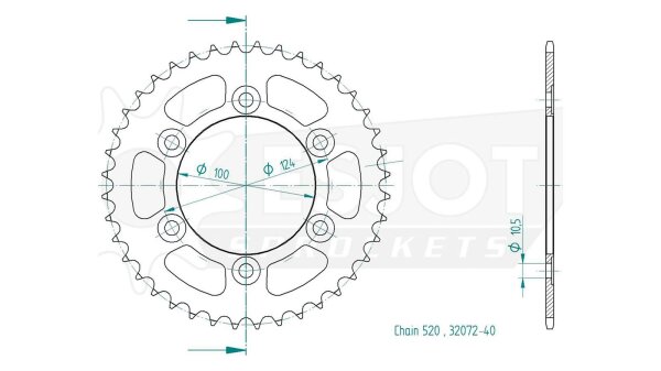 ESJOT Kettenrad "32072" 520, Stahl, schw 37 Zähne