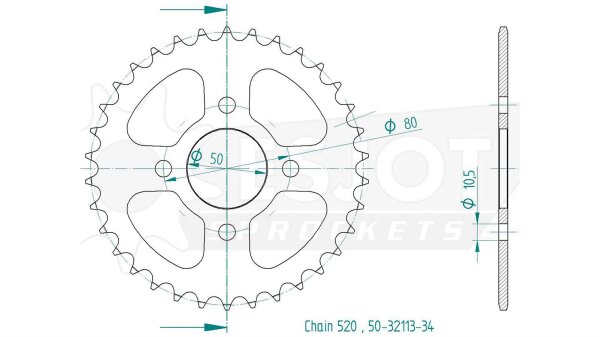 ESJOT Kettenrad "32113" 520, Stahl, schw 38 Zähne