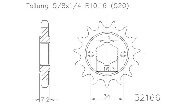 ESJOT Antriebsritzel "32166" 520, Stahl 14 Zähne