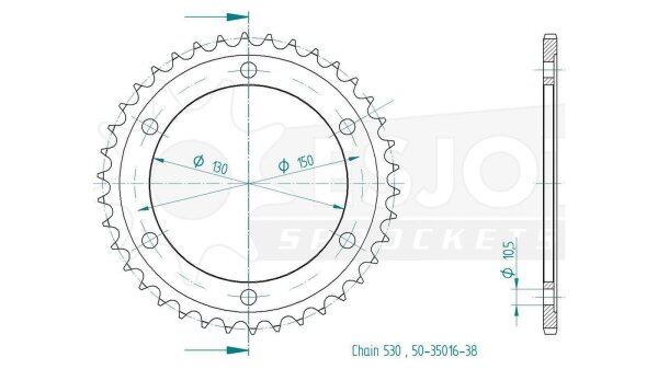 ESJOT Kettenrad "35016" 530, Stahl 47 Zähne