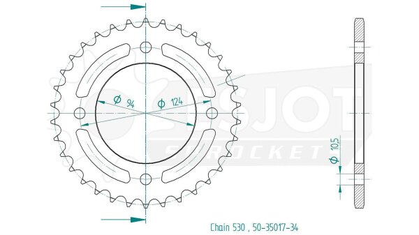 ESJOT Kettenrad "35017" 530, Stahl, schw 34 Zähne