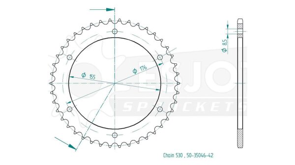 ESJOT Kettenrad "35048" 530, Stahl, schw 42 Zähne