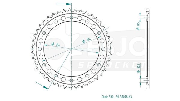 ESJOT Kettenrad "35058" 530, Stahl 44 Zähne