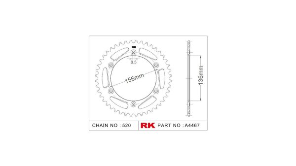 RK Kettenrad "4467" 520, Aluminium 45 Zähne, hart anodisiert