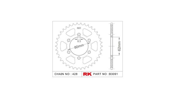 RK Kettenrad "3091" 428, Stahl, silber 50 Zähne