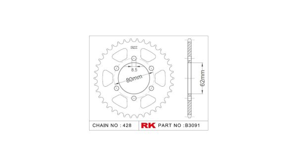 RK Kettenrad "3091" 428, Stahl, silber 51 Zähne