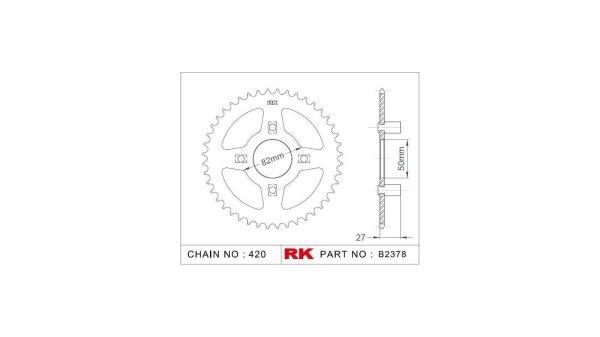 RK Kettenrad "2378" 420, Stahl, silber 42 Zähne