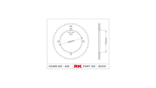 RK Kettenrad "3239" 428, Stahl, silber 44 Zähne