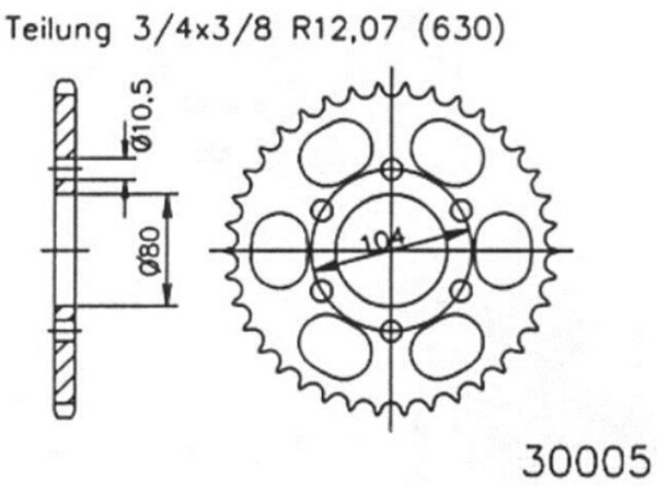 ESJOT Kettenrad "30005" 630, Stahl 41 Zähne, schw