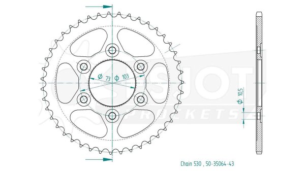 ESJOT Kettenrad "35064" 530, Stahl, schw 43 Zähne