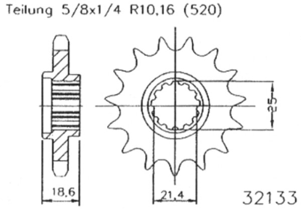 ESJOT Antriebsritzel "32133" 520, Stahl 15 Zähne