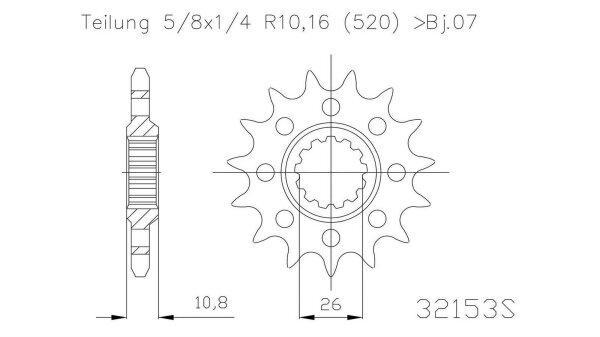 ESJOT Antriebsritzel "32153" 520 Stahl R 15 Zähne