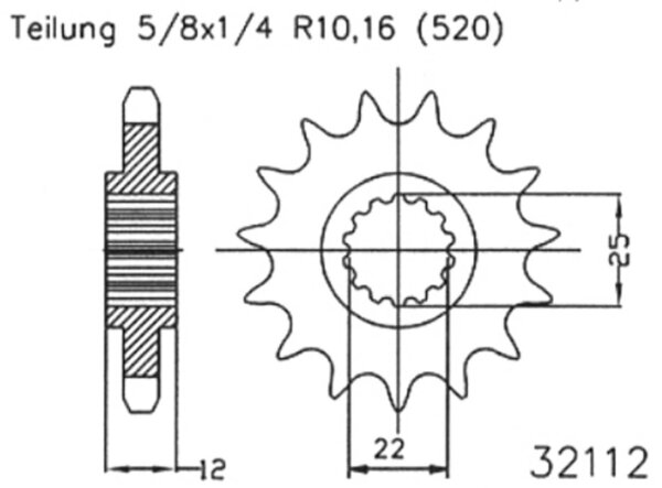 ESJOT Antriebsritzel "32112" 520, Stahl 13 Zähne