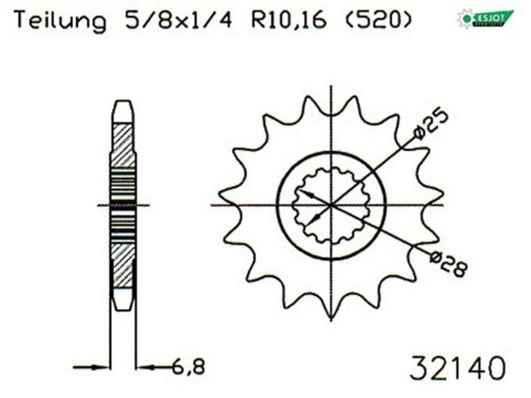 ESJOT Antriebsritzel "32140" 520, Stahl 14 Zähne