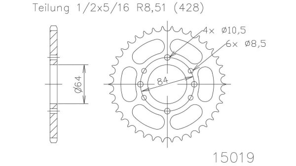 ESJOT Kettenrad "15019" 428, Stahl, schw 51 Zähne