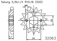 ESJOT Antriebsritzel "32063" 520, Stahl 13...